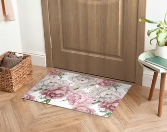 Rosen Haustürmatte, personalisierte Fußmatte, niedliche Fußmatte, Blumenmuster, Eingangsmatte rosa