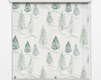 Persianas difusoras de luz e escurecimento de ambientes, plantas, verde, branco, árvores de inverno, persianas de rolo contemporâneas, decoração de janela elegante