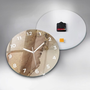 Modern Beige Abstraction Glass Clock, Brown Modern Wall Clock, Unique ...