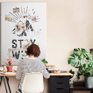 Stay Wild Mountain, Bulletin Board, XXL Student&#39;s Note Board, Black and white, Cork board, Push Pins, Personalized Pattern