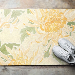 Chrysanthemums Welcome Mat, Personalized Doormat, Floral Pattern, Yellow Entrance Mat, Fall Doormat
