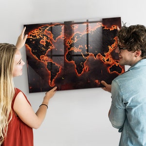 Mapa del mundo naranja, tablero de borrado en seco, organizador de pared, tablero de estado de ánimo, patrón de mapa