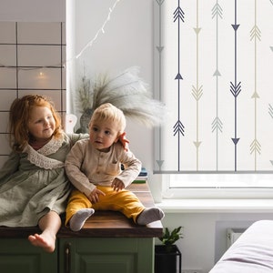 Sheer Or Blackout Variations Avaible Blinds, Geometric, Beige, Blue, Cute arrows, Contemporary Roller Blinds, Handmade Roller Shades