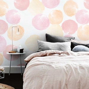 Pastel Colorful Dots Removable Wallpaper, Watercolor Wallpaper, Pastel Wallpaper, Circle Wallpaper, Wall Decor, Wall Art #97