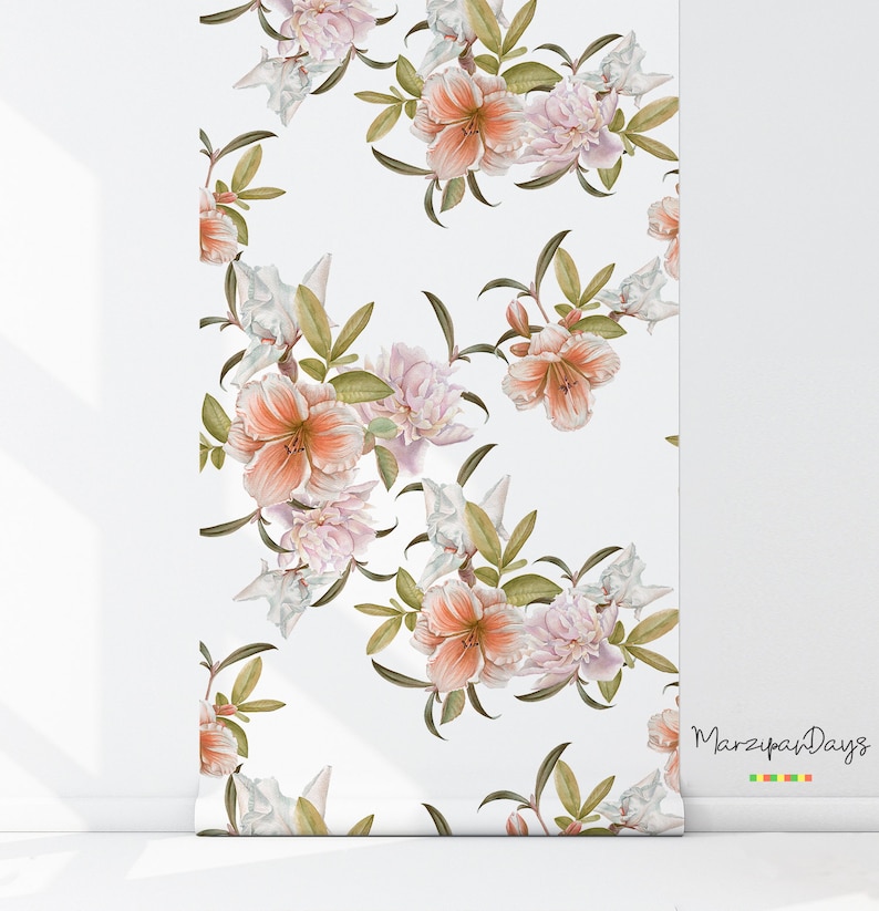 Spring floral wall mural Removable wallpaper Floral Etsy