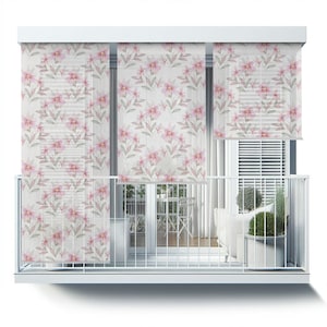 Pink Backyard Shades, Flowers On A White Background Blinds, Nature Roll Up Blinds, Window Blinds