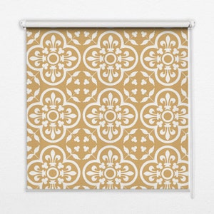 Blinds, Light Diffusing And Room Darkening, Portuguese folk, Yellow and White, Geometric, Printed Pattern, Handmade Roller Shades