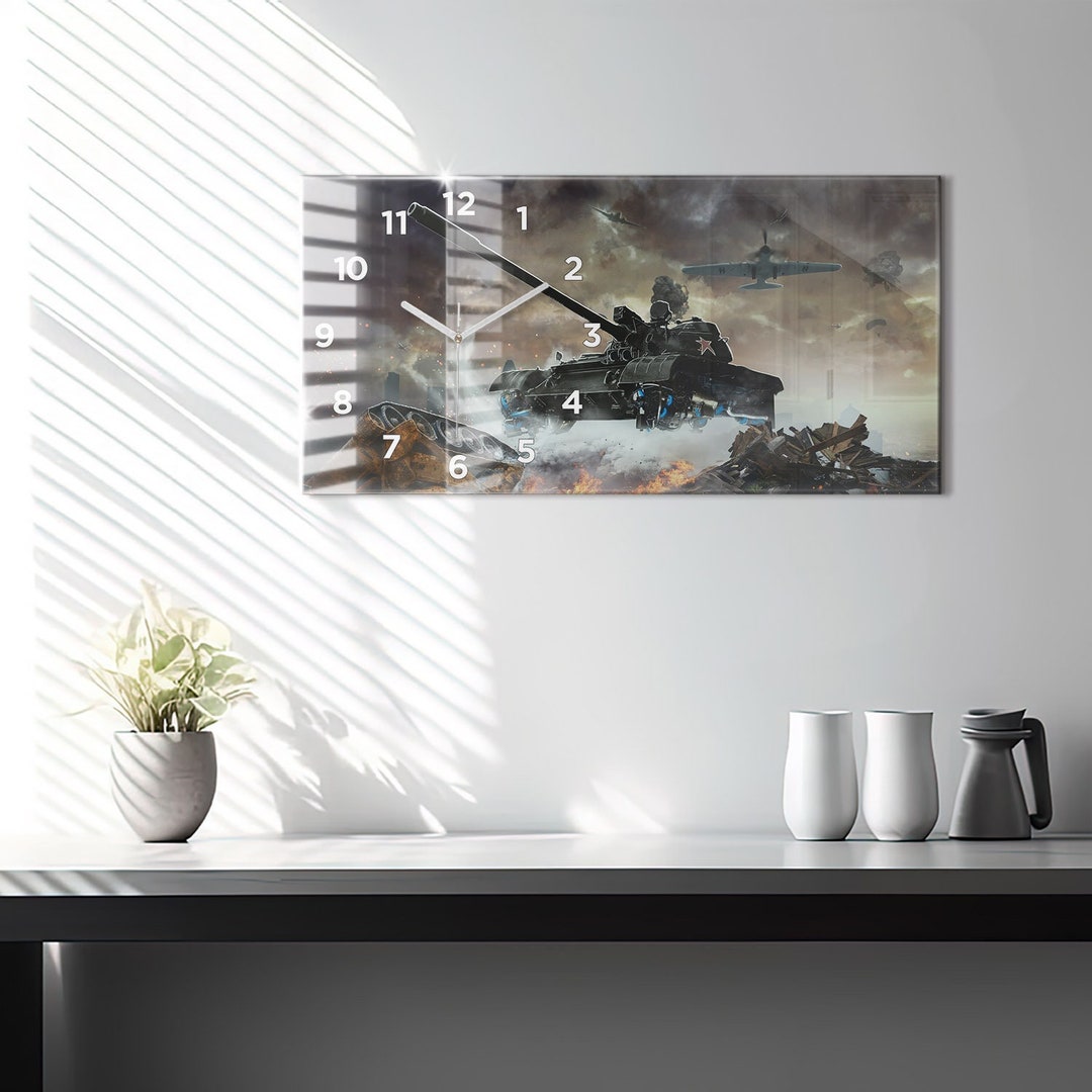 Tank Vertical Glass Clock, Black Modern Wall Clock, Unique Wall Clock ...