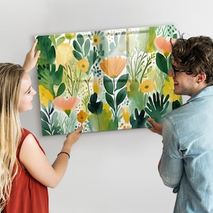 Watercolor flowers Dry Erase Board, Magnetic Memo Board, Green Message Board, Flowers and plants Pattern