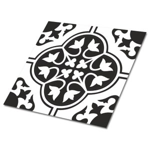 Ornament With Flowers Vinyl Floor Tiles, Black Vinyl Floor Tiles, White Vinyl Tiles For Bathroom, Mosaic Luxury Vinyl Tile