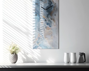 Marble Pattern Glass Clock, Blue Modern Wall Clock, Unique Wall Clock, Tempered Glass Clock, Blue House Decor