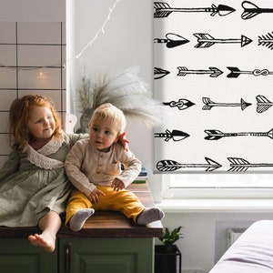 Blinds, Sheer Or Blackout Variations Avaible, Monochrome arrows, Gray and White, Geometric, Printed Pattern, Stylish Window Decor