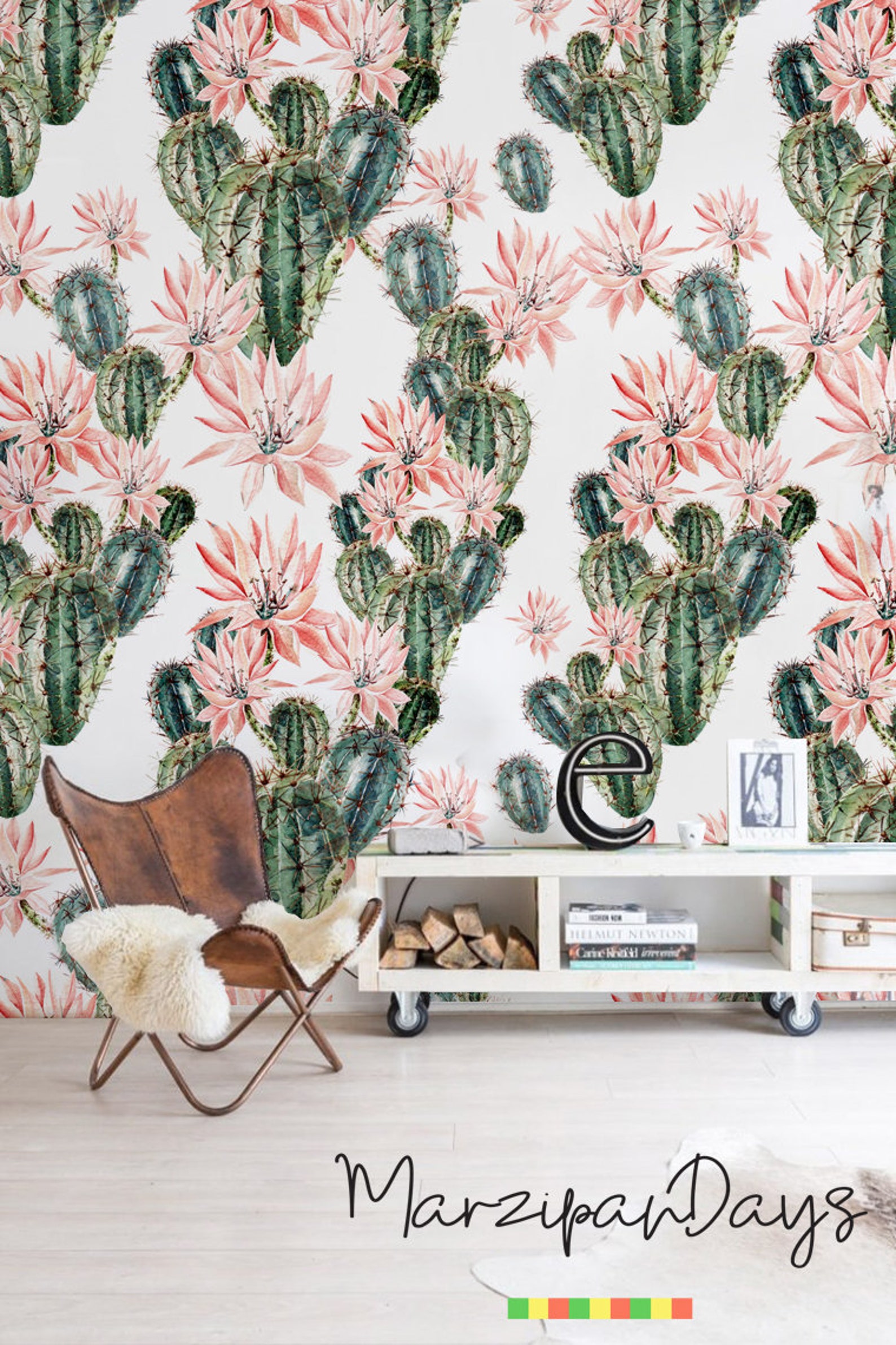 Pink opuntia wallpaper Cactus wallpaper Cactuses wall mural | Etsy