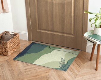Pastel Greens Welcome Mat, Personalized Doormat, Cool Doormat, Abstraction Pattern, Green Entrance Mat