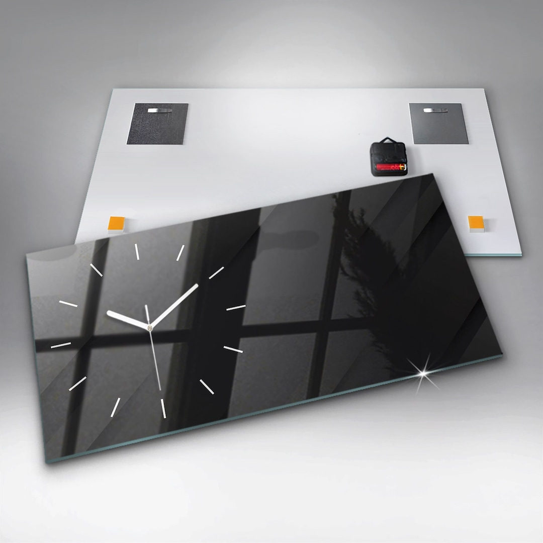 Dark Wall Pattern Glass Clock, Black Modern Wall Clock, Unique Wall ...