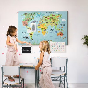 Cartoon Weltkarte, Travel Tracker, Größe XXL, mit Pins, Pinnwand, Places You've Been, Mehrfarbig