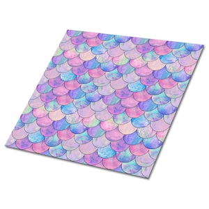 Colorful Fish Scales Vinyl Tiles, Pink Vinyl Floor Tiles, Blue Vinyl Tiles For Bathroom, Abstract Luxury Vinyl Tile, Home Decor
