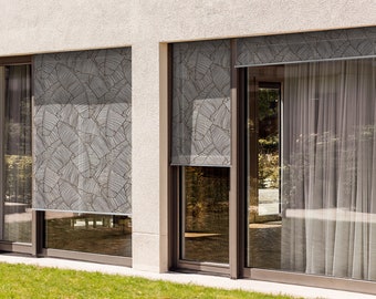 Brown Balcony Shades, Leaves In A Linear Style Blinds, Plants Backyard Roller Blinds, Custom Blinds