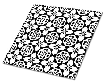 Spaans patroon vinyltegels vloeren, zwarte vloertegels, witte vinyltegels voor badkamer, mozaïek luxe vinyltegel, gemakkelijk schoon te maken