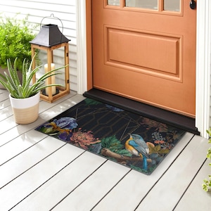 Bird Flower Outdoor Mat, Brown Welcome Rug, Animal Front Rug, Non-Slip Doormat, Personalized Doormat, Cute Doormat