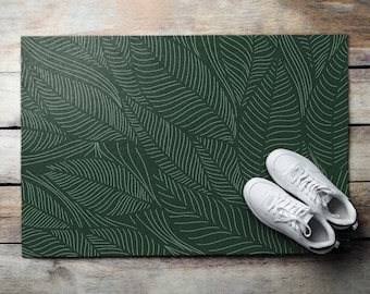 Minimalistic Leaves Outdoor Mat, Gray Welcome Mat, Neutral Cute Doormat, Personalized Doormat, Non-Slip Doormat, Front Door Mat