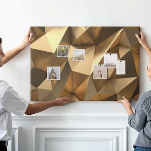 3D Abstract, XXL Cork Board, Canvas Print, Pins included, Custom Pattern, Goal Board, Golden
