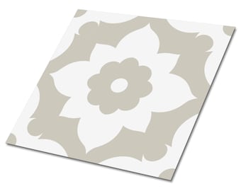 Flower Vinyl Floor Tiles, Beige Vinyl Wall Panels, Ecru Luxury Vinyl Tile, Oriental Vinyl Tiles For Bathroom, Home Decor