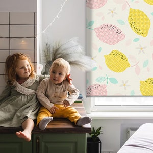 Sheer Or Blackout Variations Avaible Blinds, Dishes, Yellow, Pink, Lemons, Contemporary Roller Blinds, Handmade Roller Shades