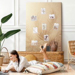 Vacation palm tree, XXL Cork Board, Student&#39;s Note Board, Pins included, Custom Pattern, Photo Wall Display, Beige