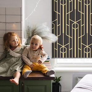 Sheer Or Blackout Variations Avaible Blinds, Geometric, Yellow, Black, Modern gold pattern, Printed Pattern, Handmade Roller Shades