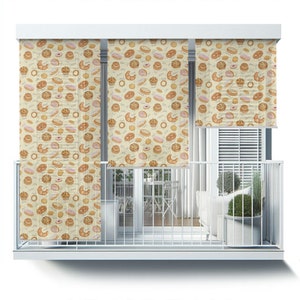 Beige Roll Up Blinds, Baking Cakes Croissants Muffins Shades, Food External Shades, Window Blinds
