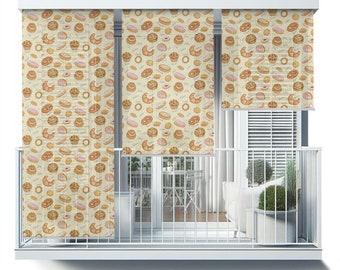 Beige Roll Up Blinds, Baking Cakes Croissants Muffins Shades, Food External Shades, Window Blinds
