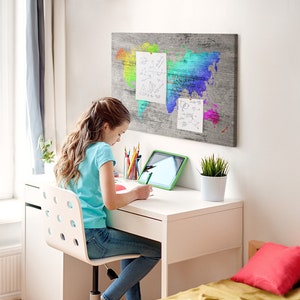 Weltkarte, Reise Weltkarte, Regenbogen, große Korktafel, Pinnwand, Travel Tracker, Orte, an denen du gewesen bist