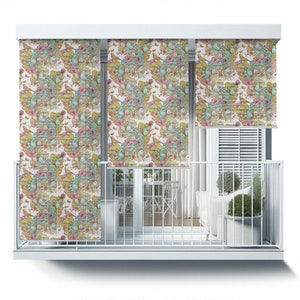 Multicolour Balcony Shades, Flowers Birds Butterflies Leaves Blinds, Nature Backyard Roller Blinds, Custom Blinds