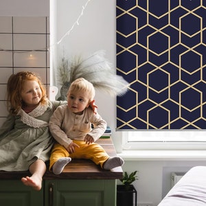 Sheer Or Blackout Variations Avaible Blinds, Geometric, Yellow, Black, 3D cube, Kitchen Window Blinds, Bedroom Window Treatments