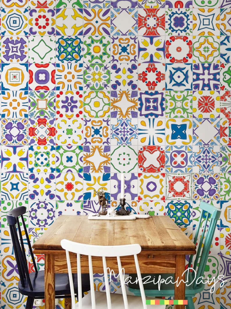 Buy Portuguese Tiles Wallpaper, Pastel Tile Wall Mural, Tiles Wall
