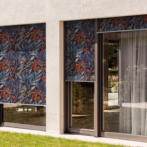 Multicolour Roll Up Blinds, Rowan And Leaves Pattern Shades, Plants External Shades, Window Blinds