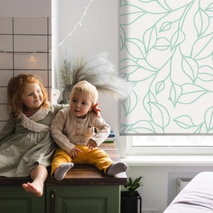 Sheer Or Blackout Variations Avaible Blinds, Plants, Turquoise, White, Leaves, Contemporary Roller Blinds, Handmade Roller Shades