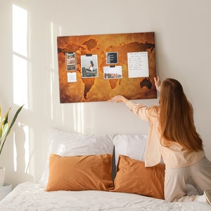 Große Weltkarte, Travel Tracker, Größe XXL, Pinnwand, braun
