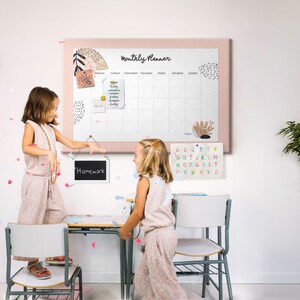 Planner With Flowers, White, Photo Wall Display, Goal Organizer, Push Pins, Timetable, Canvas Print