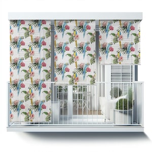 Multicolour Patio Roller Blinds, Parrots Flowers Leaves Shades, Nature Exterior Roller Shades, Window Blinds