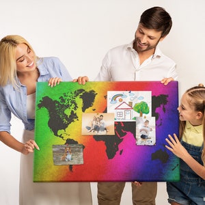 Travel World Map, Places Visited Map, große Korktafel, Regenbogen, Travel Tracker, Pinnwand, Druck auf Leinwand