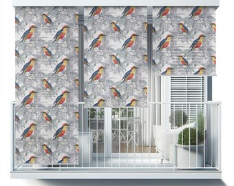 Multicolour Patio Roller Blinds, Colorful Birds On The Tree Shades, Animals Exterior Roller Shades, Window Blinds