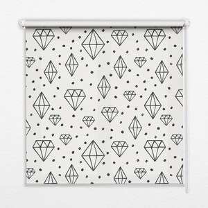 Light Diffusing And Room Darkening Blinds, Geometric, Black, White, Drawn diamonds, Kitchen Window Blinds, Bedroom Window Treatments