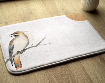 Non-slip Rug, Bath Runner, Bird On A Branch, White, Animal Pattern, Compact Mat, Toilet Mat, Soft Mat