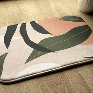 Beige Botanical Pattern, Tropical Abstraction, Non-slip Rug, Toilet Mat, Compact Mat, Bath Runner, Soft Mat