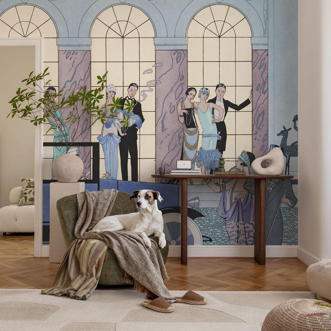 Art Deco People Wall Mural Gray, Custom Wallpaper, Self Adhesive or Non ...