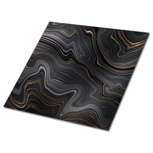 Dark Abstraction Vinyl Tiles Flooring, Black Sticky Vinyl Tiles, Gold Vinyl Tiles For Bathroom, Modern Vinyl Wall Panels