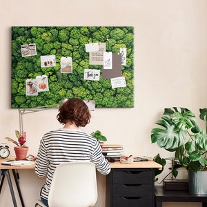 Bosque verde vista superior, tablero de corcho, lienzo XXL, verde, alfileres incluidos, patrón personalizado, tablero de estado de ánimo