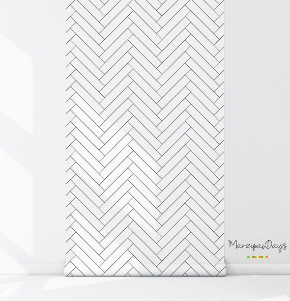 black and white herringbone wallpaper